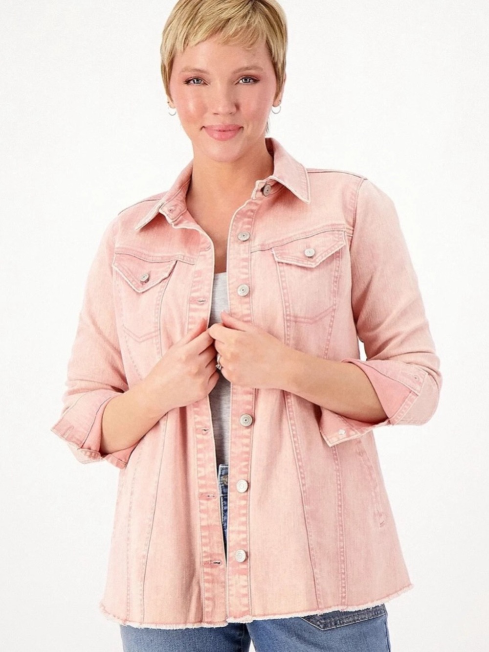 LOGO by Lori Goldstein Blush Pink Denim Jacket